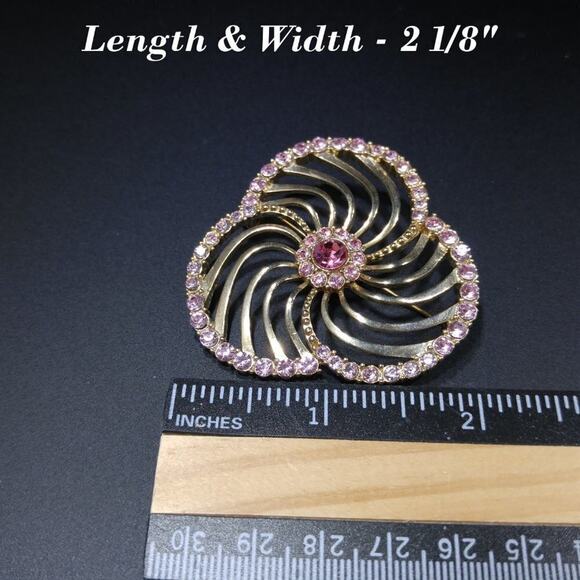 Liz Claiborne Pink Rhinestone Openwork Brooch, 2 1/8 Inches - Picture 4 of 7